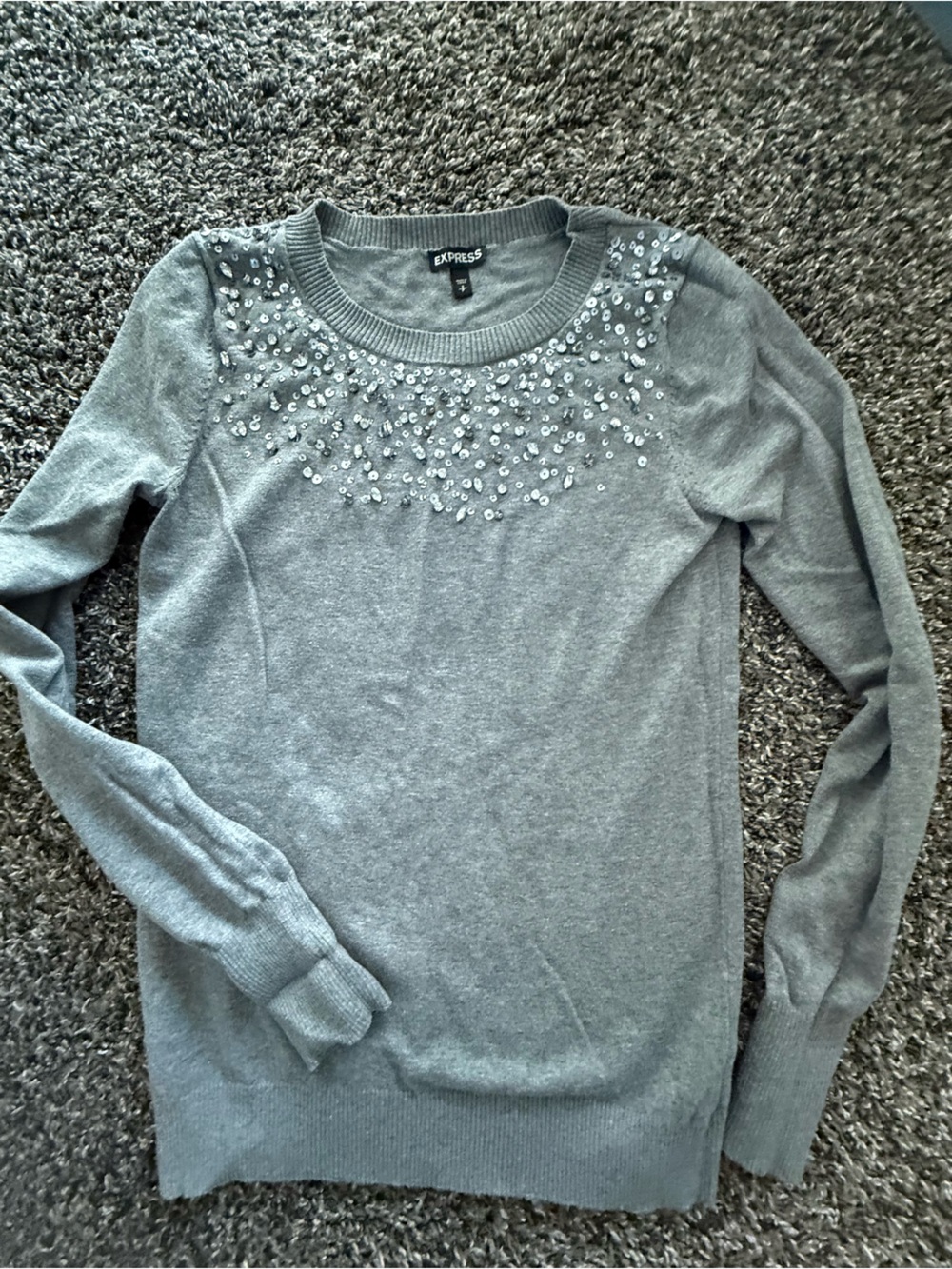 Express Silver-Gray Sequin Crewneck Sweater
